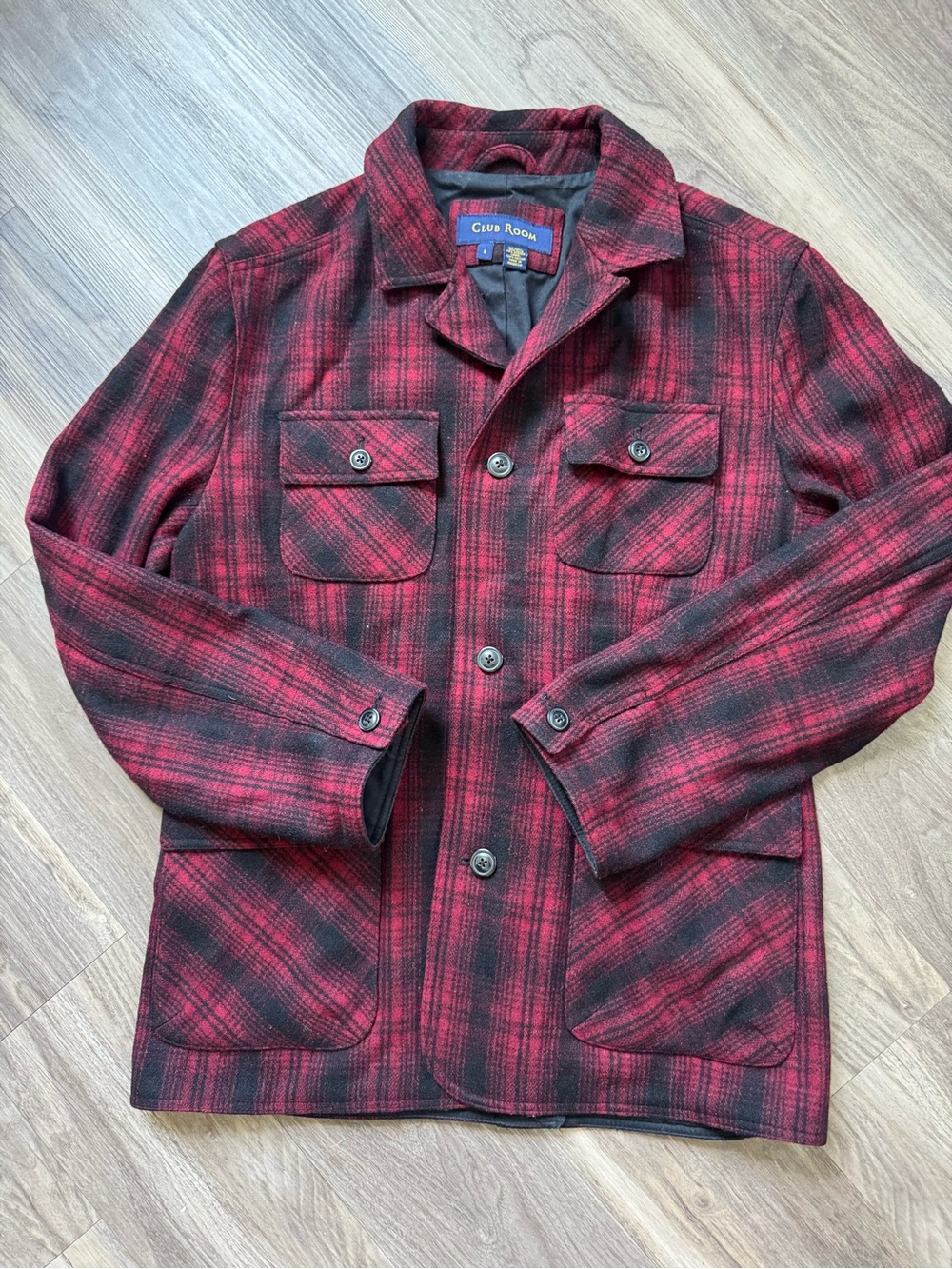Club Room Red & Black Plaid Wool-Blend Field Jacket